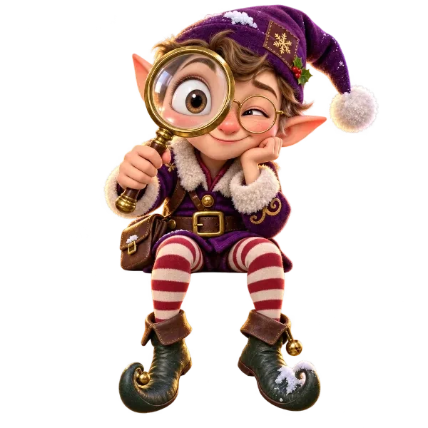 Świąteczny Elf z lupą